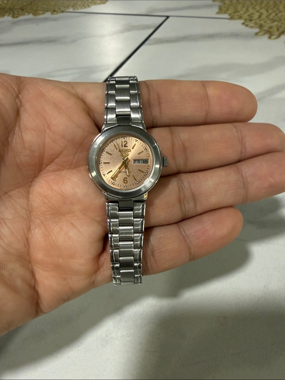 Seiko Silver Bracelet Watch with Rose Gold Dial